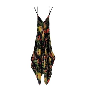 World Market Women's Tropical Print Sleeveless V-Neck Hanky Hem Dress - L/XL